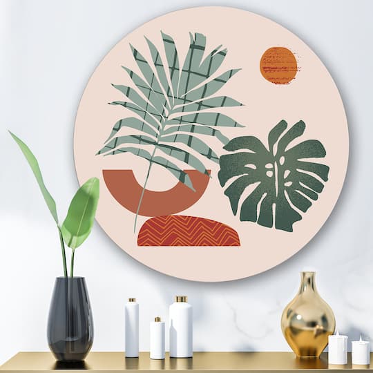 Designart - Moon & Sun Shapes In Retro Green & Terracotta Tone